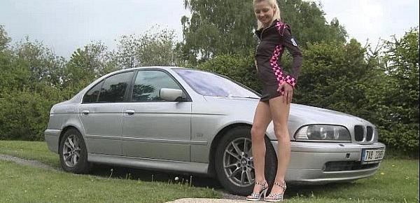  Teen racer masturbating next to her fast BMW